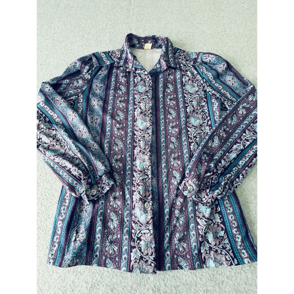 Fire Islander Pink Paisley Blouse Top Shirt Mod Vintage 70s Womens 12 Retro - Picture 4 of 9